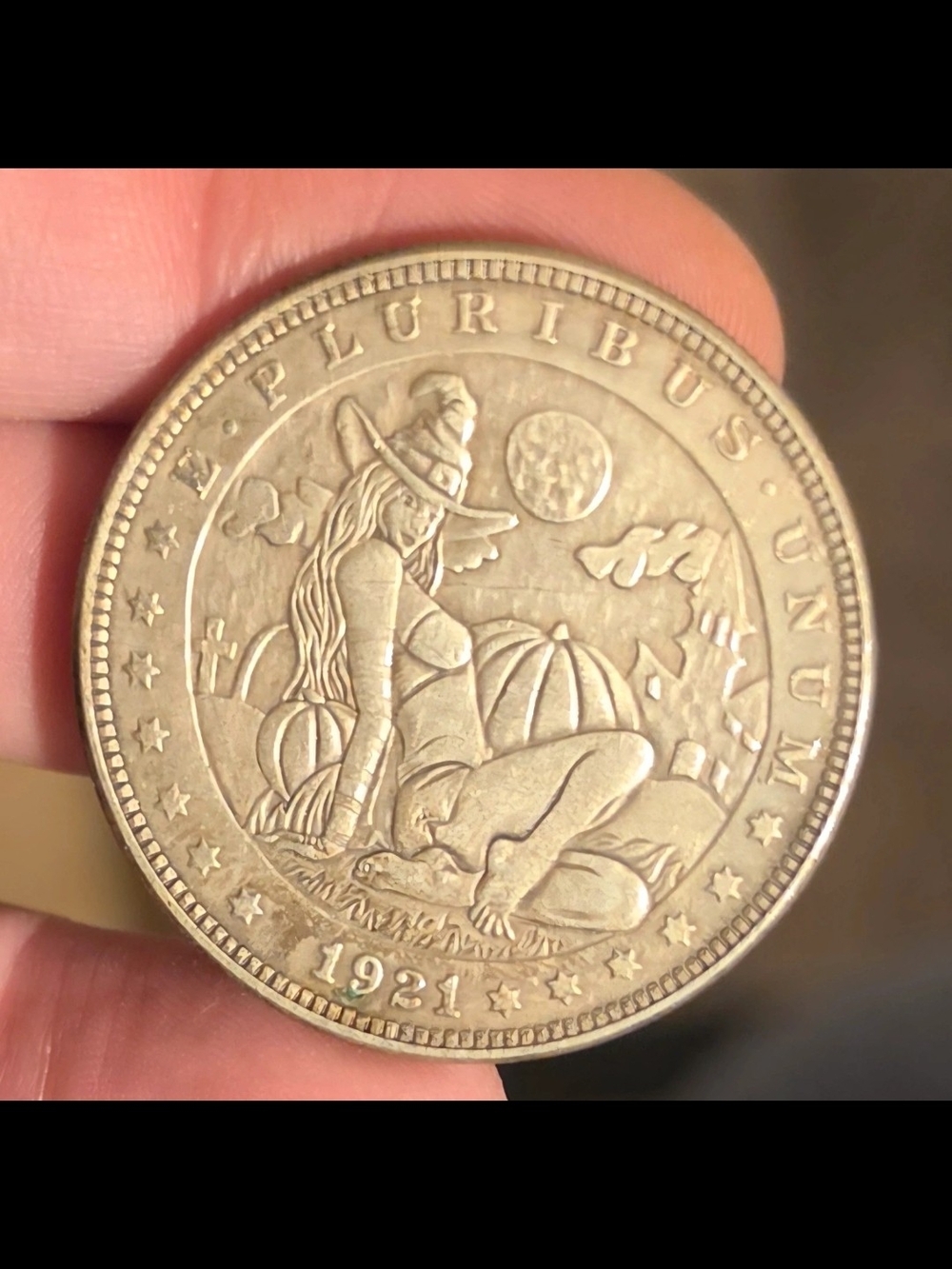 1921 Hobo Dollar - Sexy Witch Pin-Up / Halloween Art Coin - One of a Kind Morgan